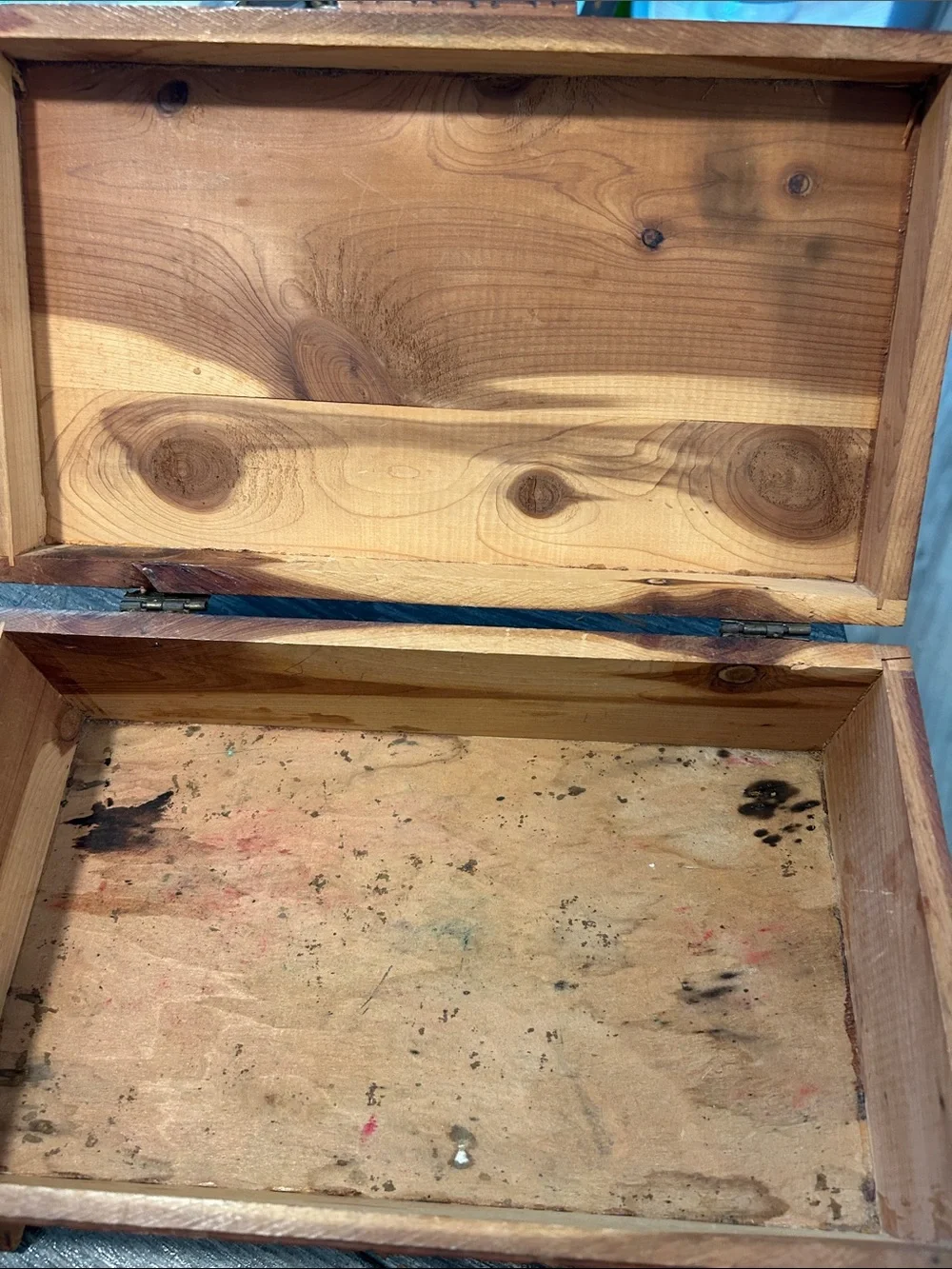 Hand-Carved Wooden Decorative Cedar Box in Warm Brown and Tan Cottage Core